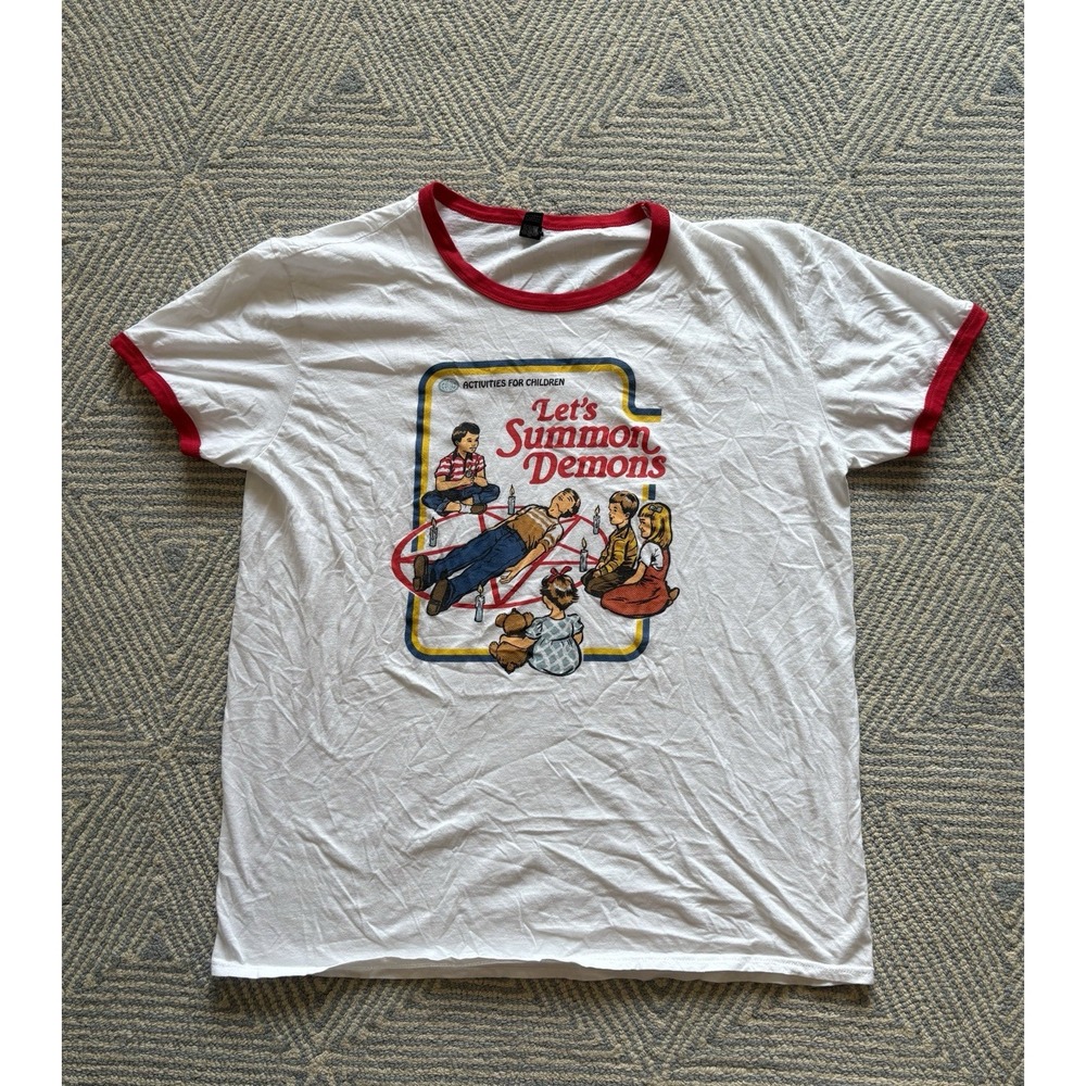 Let's Summon Demons Ringer T-Shirt - White/Red - XL